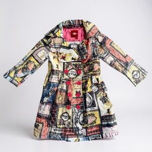 Oilily girl trench coat quilted lining Rain Jacket size 104/ 4Y collage Paris